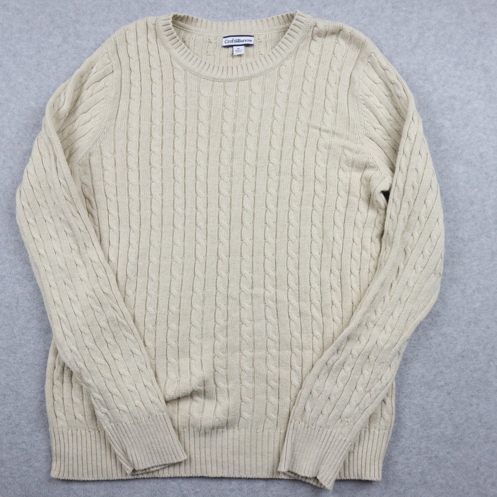 Croft & Barrow Sweater Womens XL Pullover Cable Knit Crew Neck Beige Long Sleeve